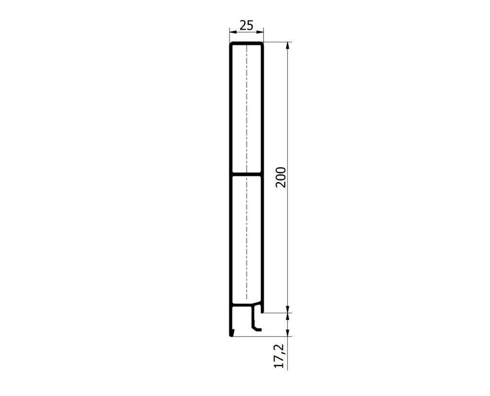 profil burtowy dolny 200 mm aluminium anodowane przekrój techniczny