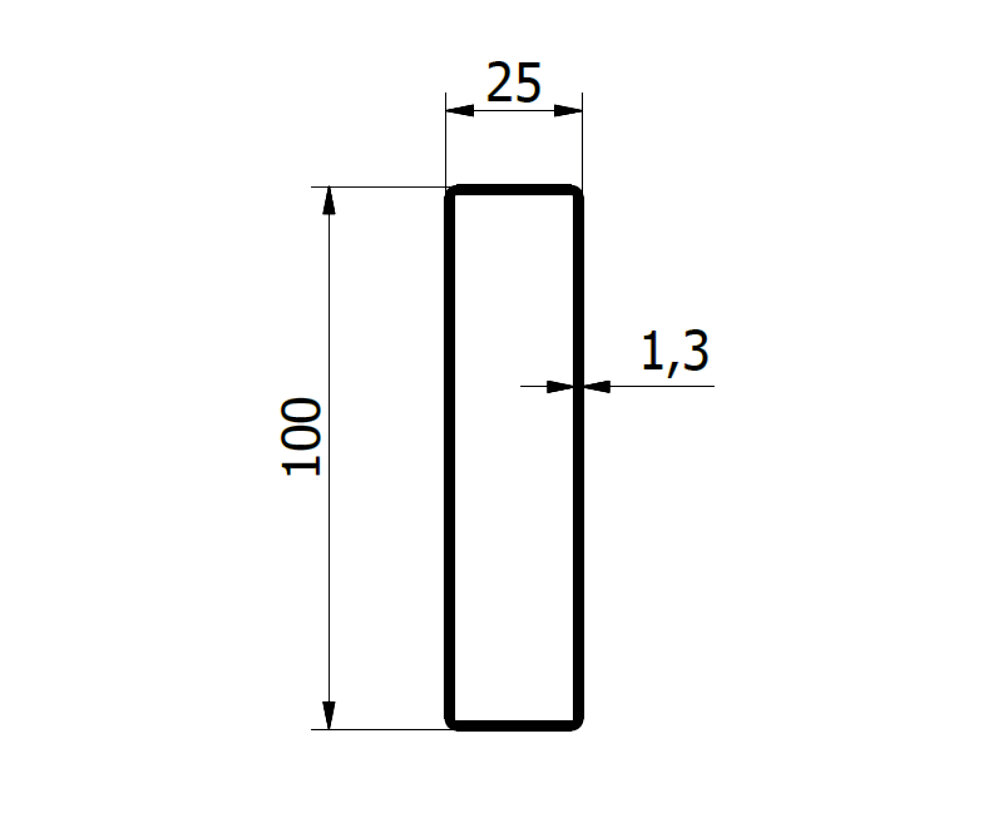 Profil aluminiowy prostokątny 100x25x1,3 milimetra