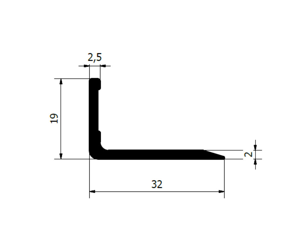 profil kątownik 19x32 wymiary przekrój techniczny element