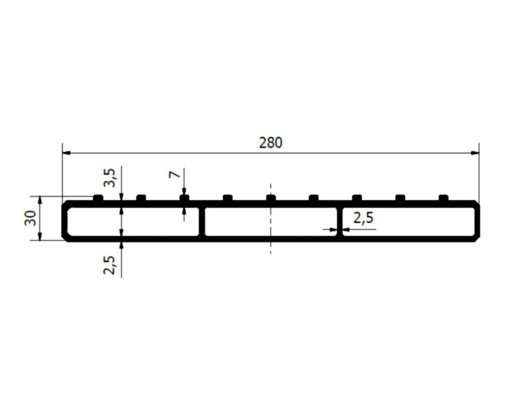Profil muldowy 30x280 PPS przekrój techniczny wymiary elementu