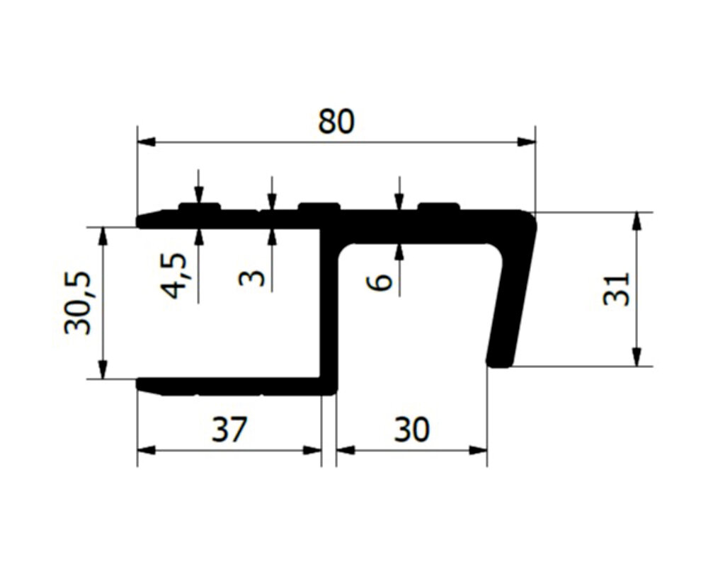 Profil zaczepu najazdu 30 mm wymiary rysunek techniczny