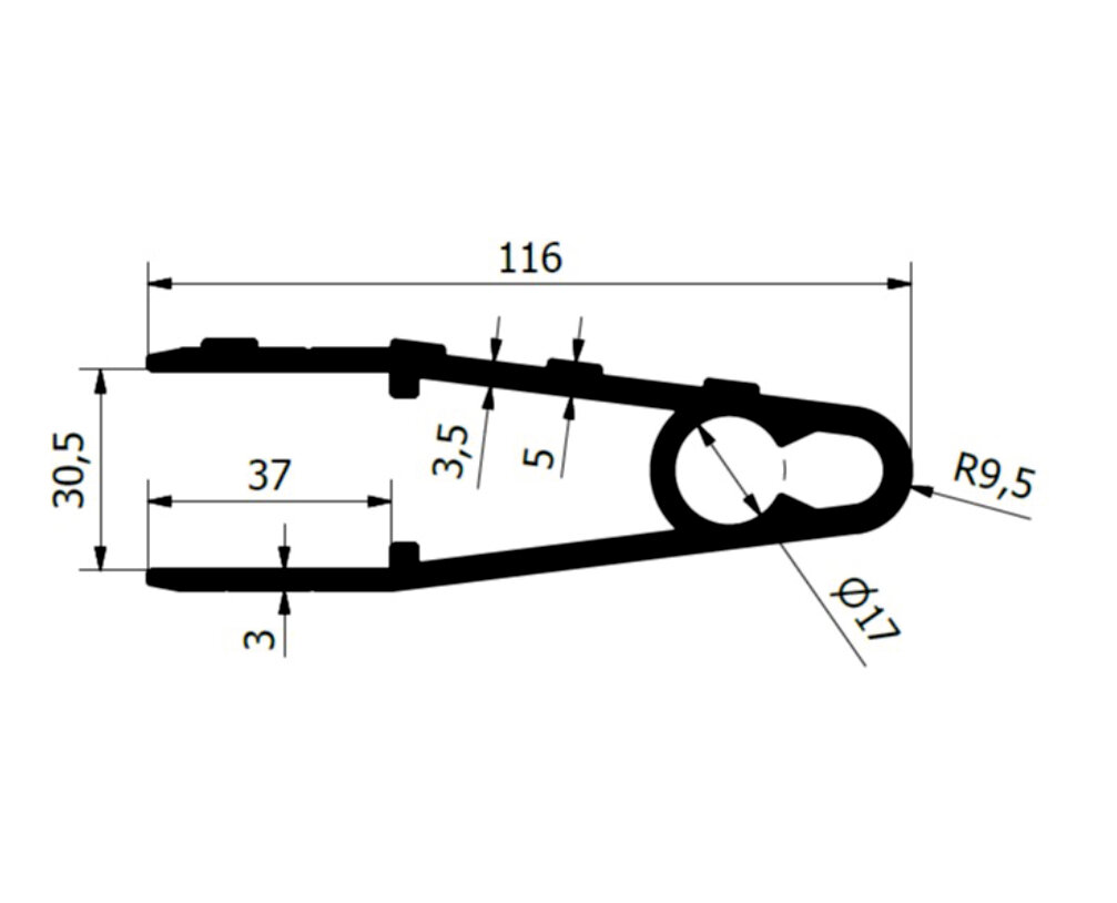 profil zakończenia najazdu 30 mm rysunek techniczny wymiary