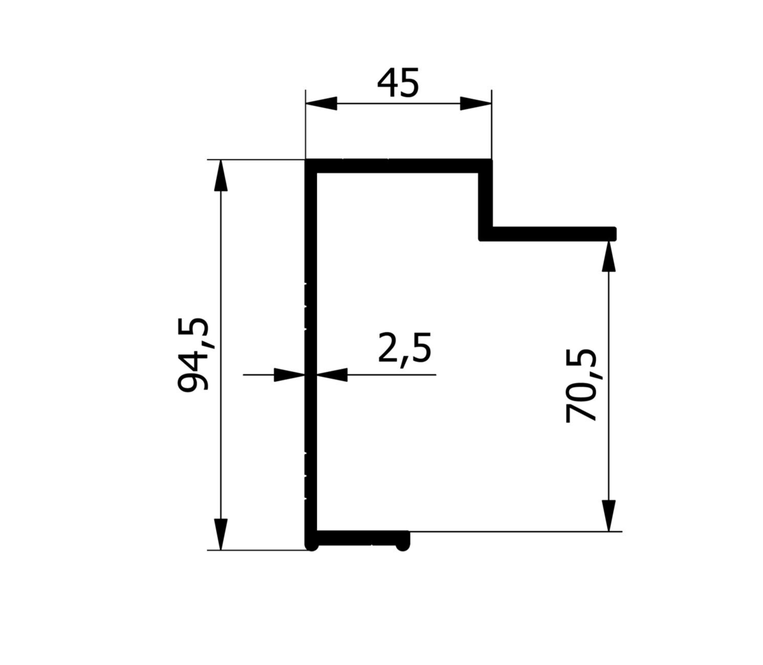 profil obwodowy ramy aluminiowy wymiary 70 mm 94,5 mm 45 mm