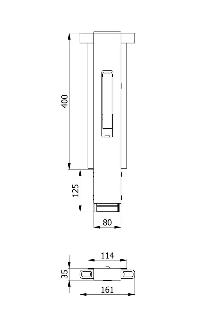 Słupek aluminiowy wypinany tylny lewy 400 mm wymiary