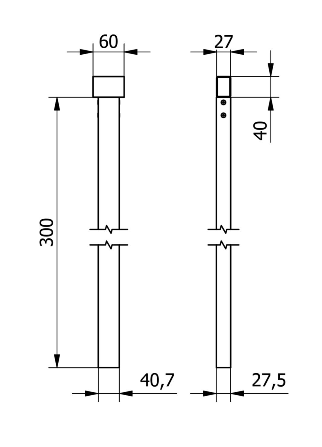 rysunek techniczny uchwytu statywu profil 80x35 długość 300 mm