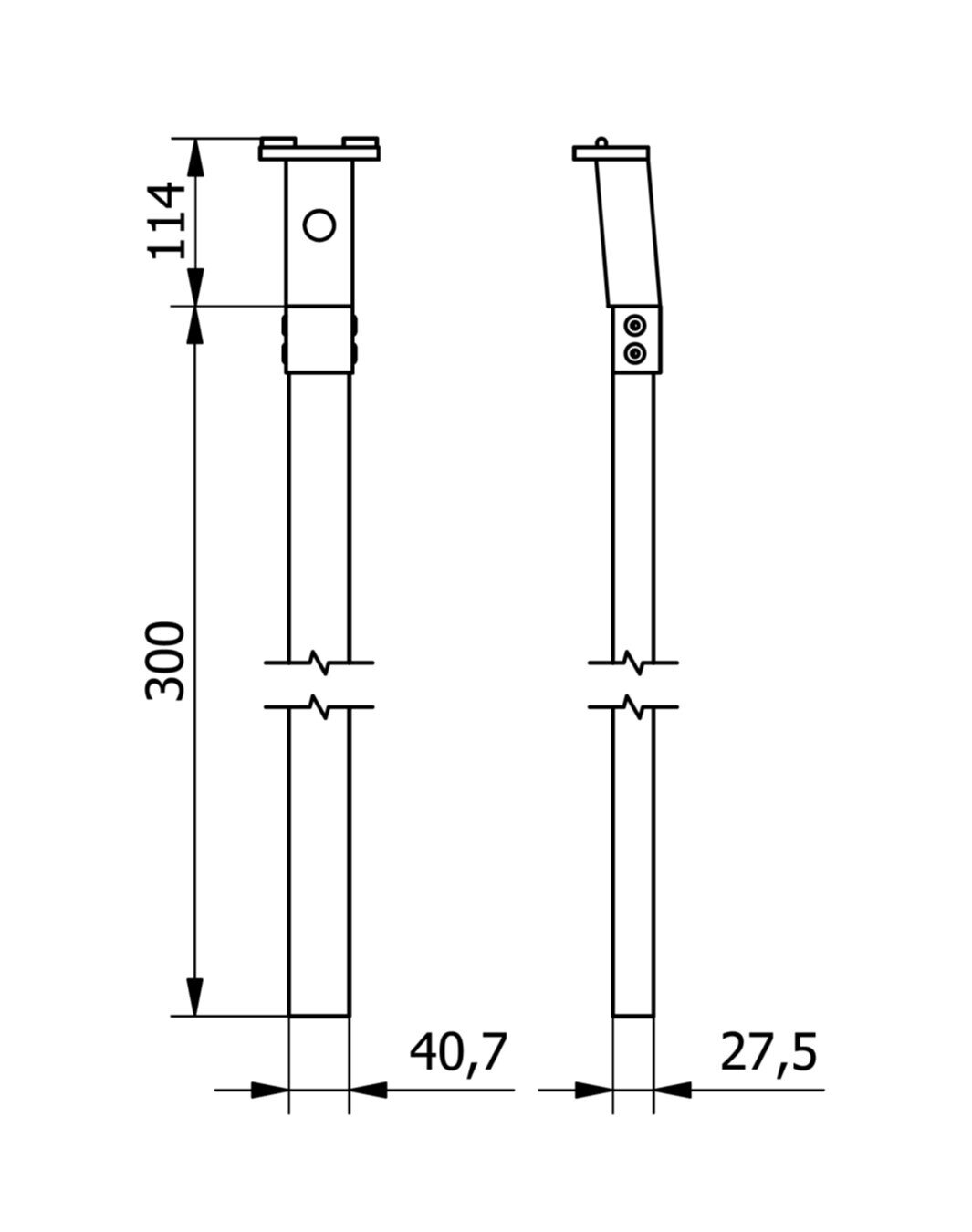 schemat uchwytu statywu regulowanego dachu przesuwnego 300 mm