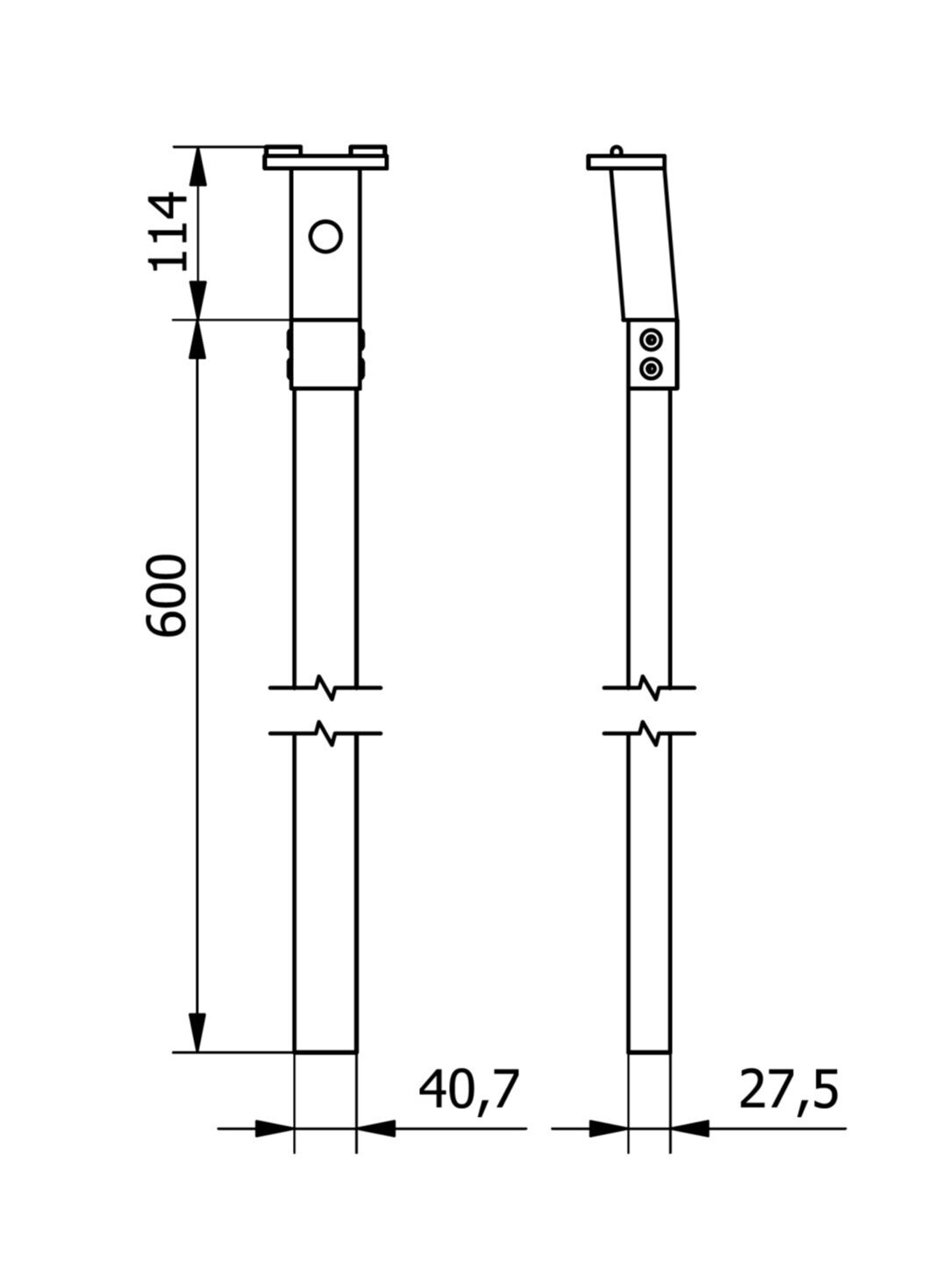 Uchwyt statywu regulowanego dachu przesuwnego 600 mm wymiary