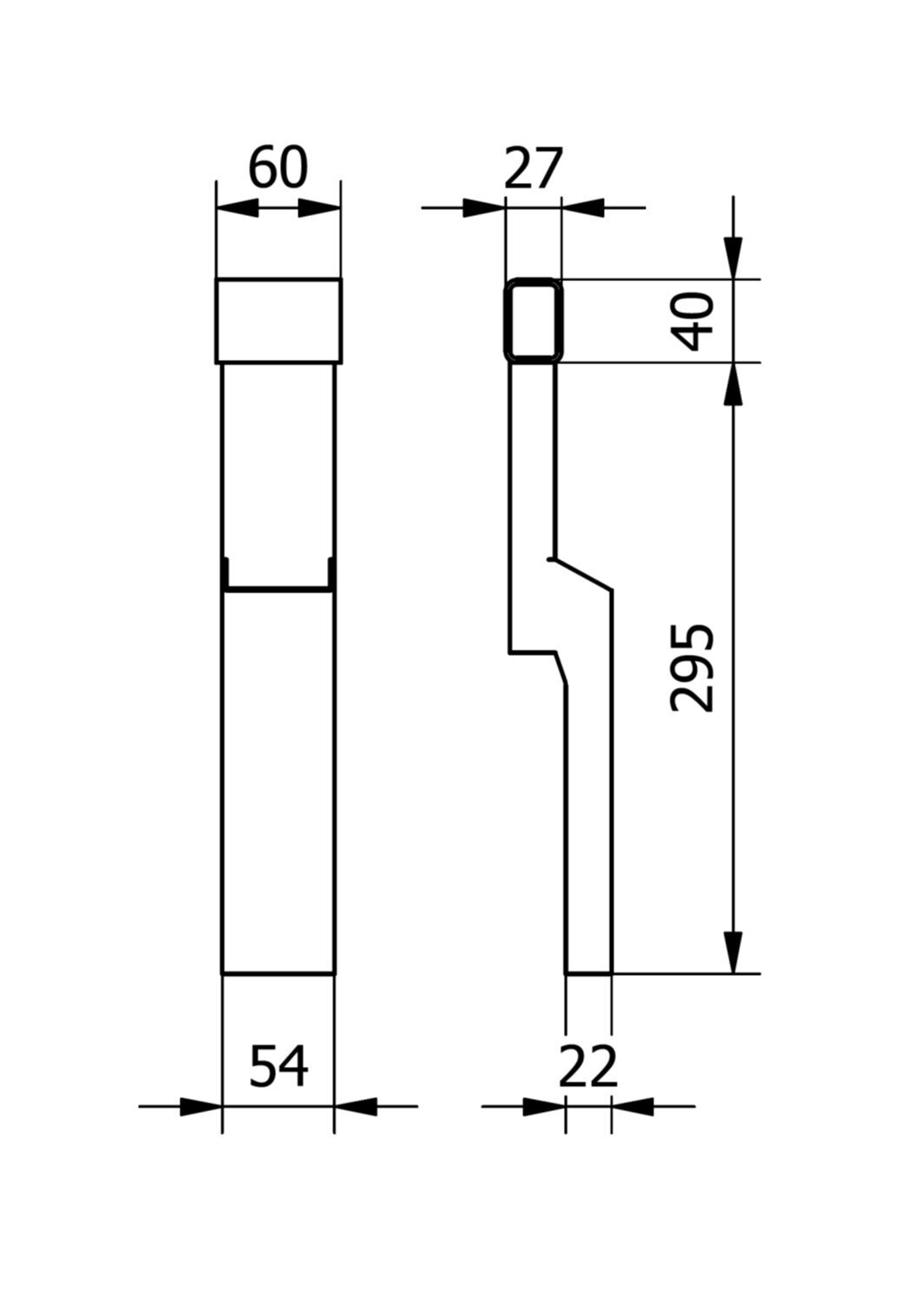 rysunek techniczny uchwytu statywu regulowanego wymiary 60 na 30 mm