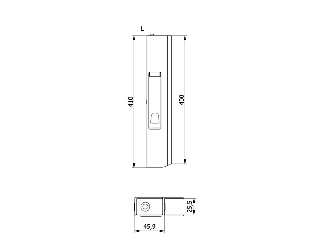 rysunek techniczny zamknięcia pionowego 400 lewego inox