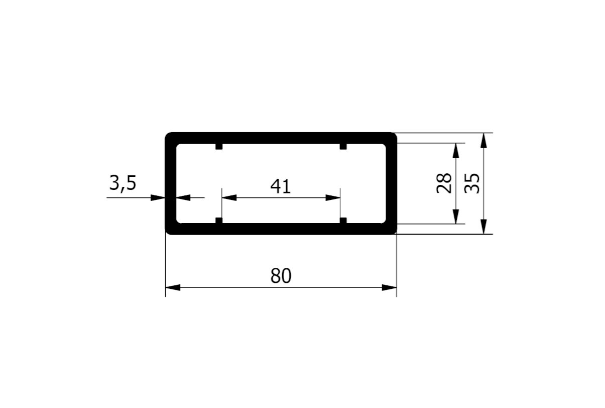 Profil aluminiowy prostokątny 80x35 mm przekrój techniczny