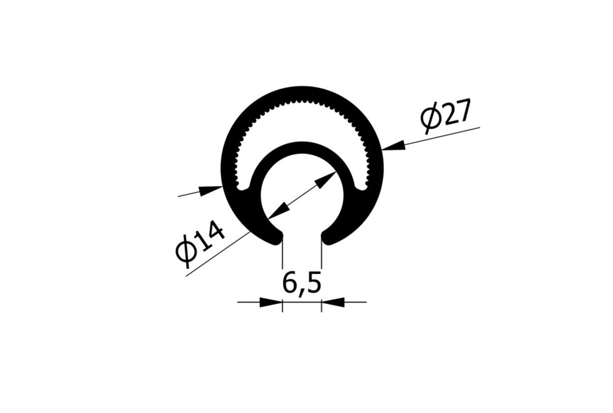 Profil do naciągania plandeki przekrój wymiary fi 27 fi 14 6,5 mm