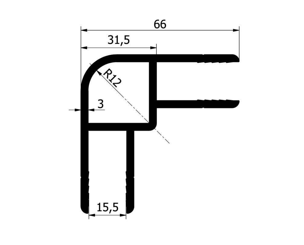 Profil zewnętrzny kontenera 15 mm wymiary techniczne przekrój