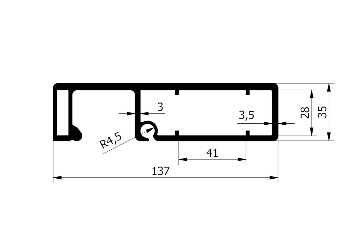 Profil słupa CS MINI 137x35 przekrój techniczny wymiary