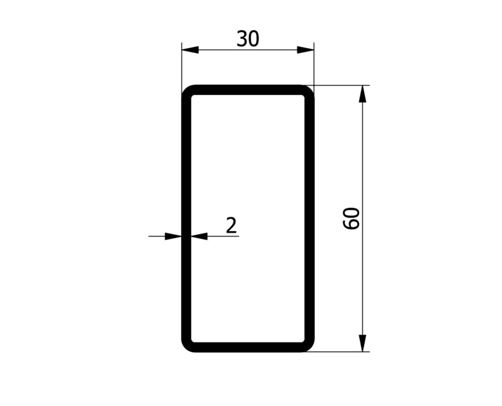 Profil prostokątny 60x30x2 milimetry rysunek techniczny