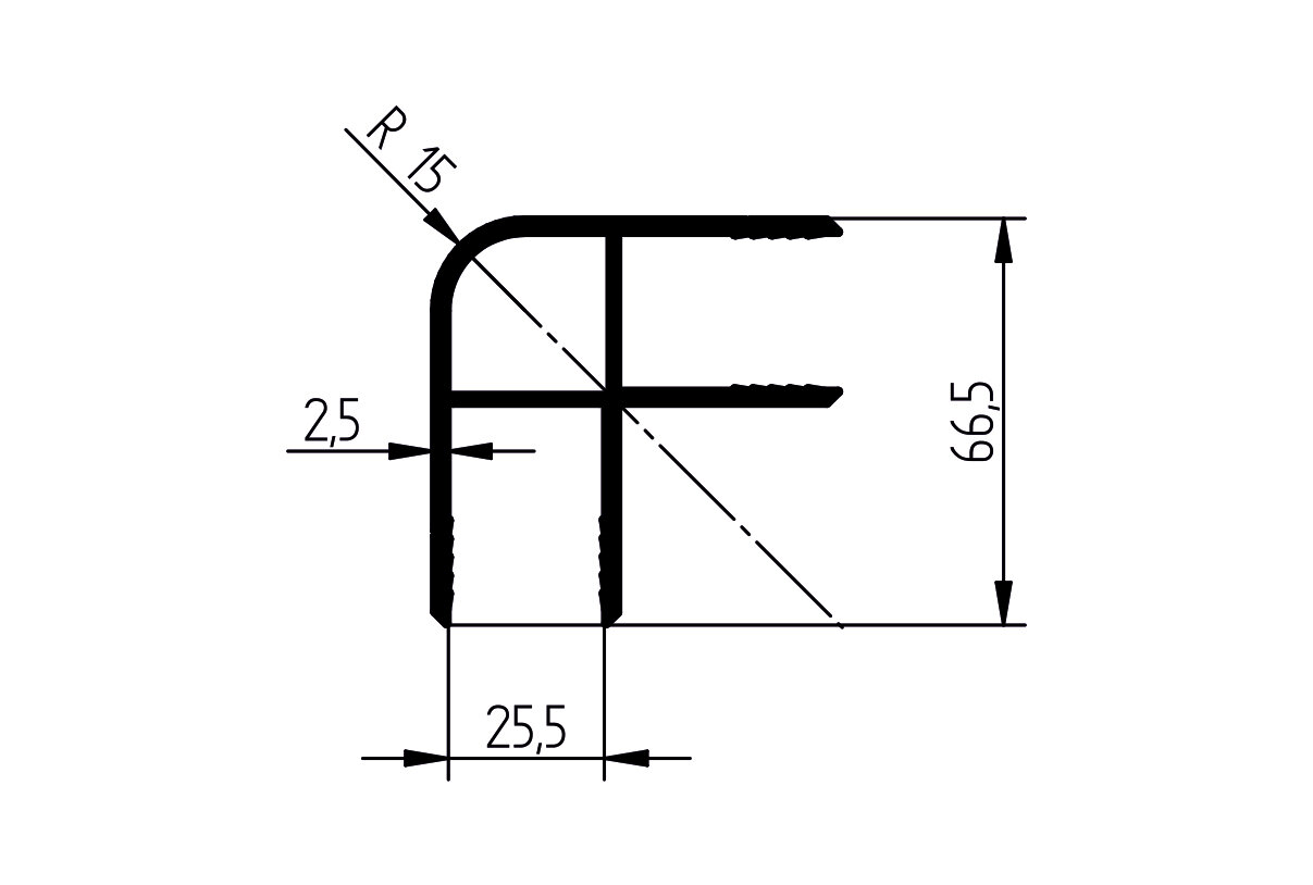 Profil zewnętrzny kontenera przekrój wymiary 25x25 mm